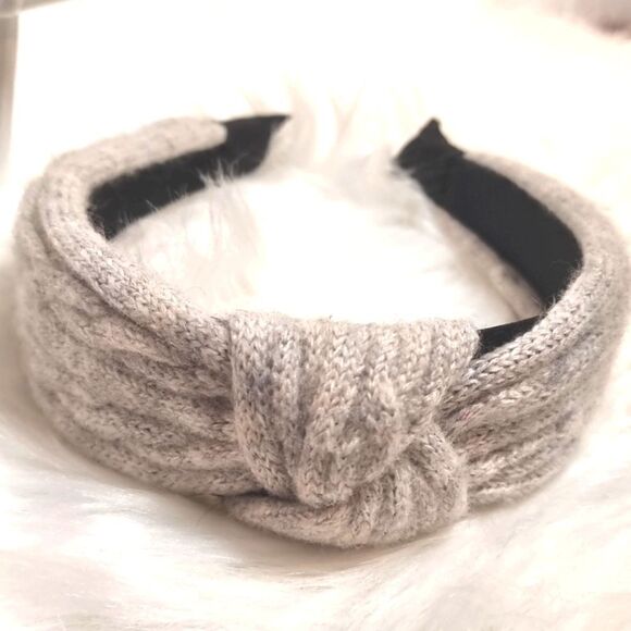 CABLE RIBBED SWEATER KNIT HEADBAND light grey - Picture 4 of 6